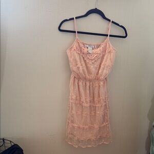 Pinky Peach Crochet Lace Sheer dress